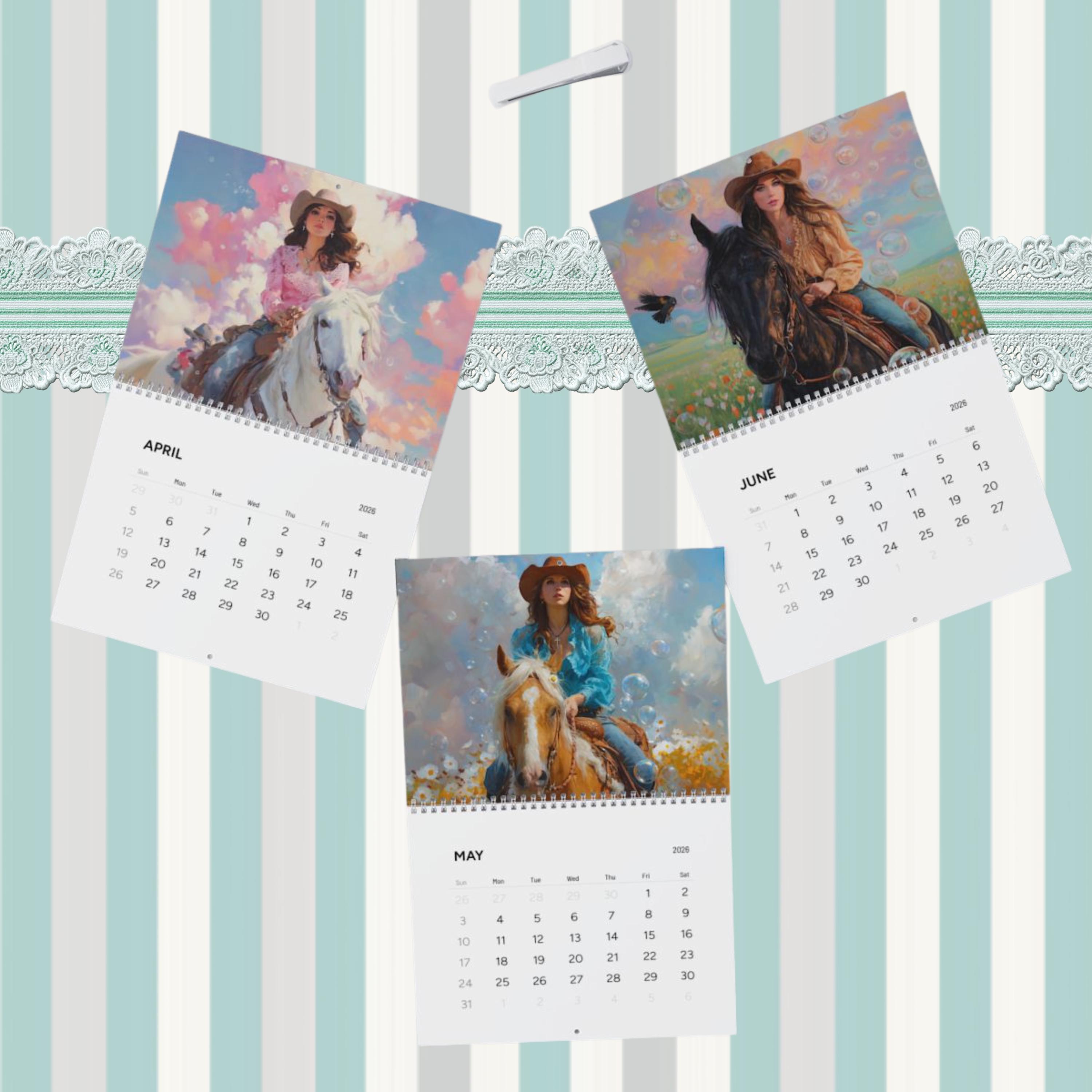 Cowgirl Horse Wall Calendar 2026 | Western Rodeo Art Calendar - Etsy