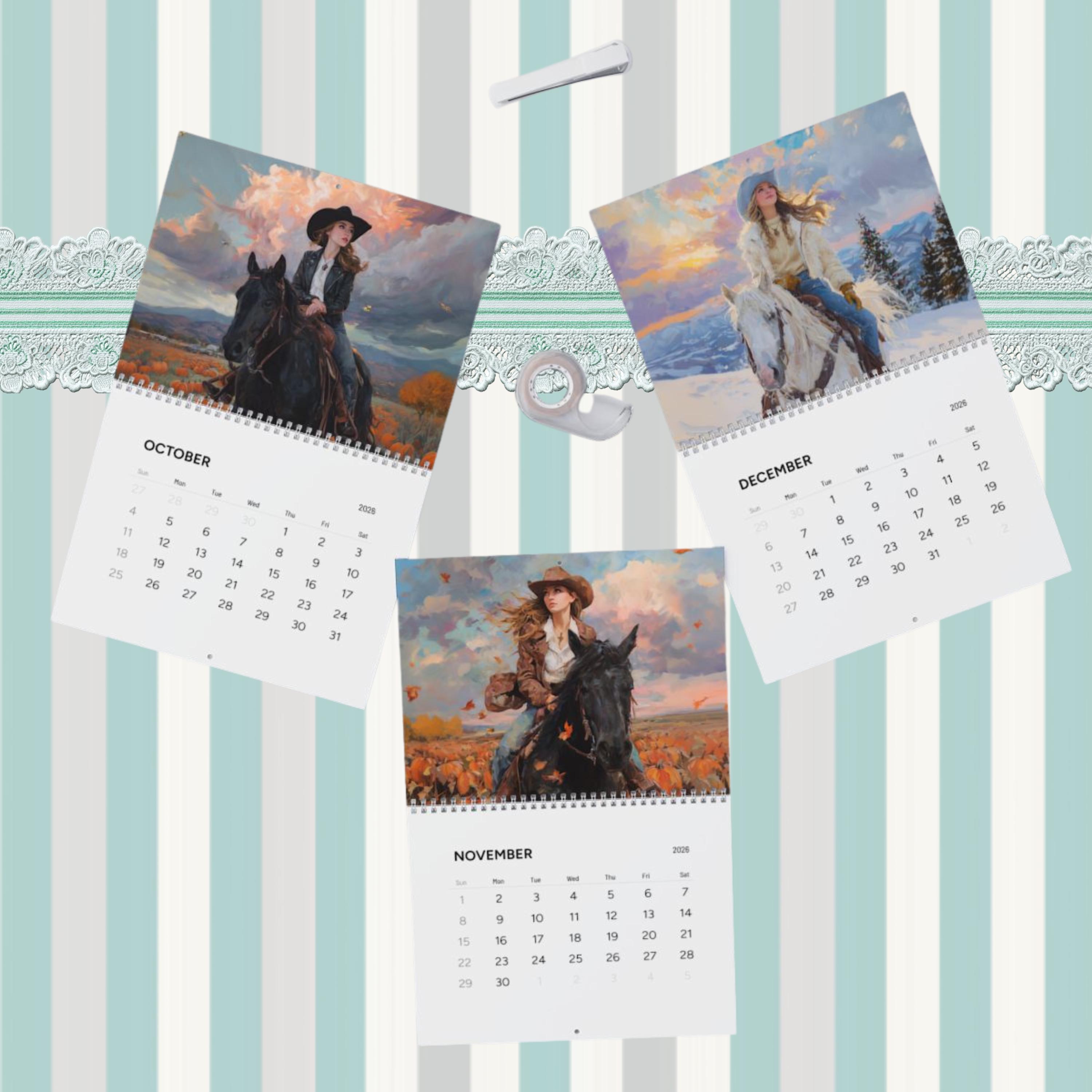 Cowgirl Horse Wall Calendar 2026 | Western Rodeo Art Calendar - Etsy
