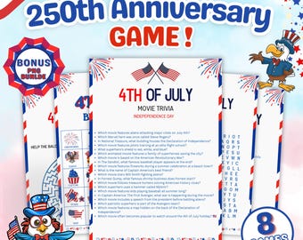 Pack de jeux imprimables du 4 juillet | Activités pour la fête de l'indépendance | Jeu patriotique américain pour barbecue familial | Lot de jeux pour enfants et adultes du 4 juillet