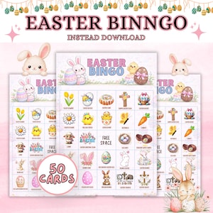 Easter Bingo Printable Game | 50 Easter Bingo Cards + Calling Cards | Kids Easter Party Game | Classroom Easter Activity | Instant Download