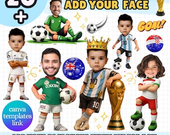 Affiche personnalisée de champion de football, ajoutez votre visage Portrait de joueur de football personnalisé, échange de visages, cadeau pour les fans, téléchargement numérique