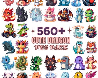 Clipart bébé dragon kawaii PNG - Design d'autocollant à sublimation fantastique