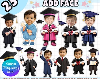 L'obtention du diplôme enfants ajoutez votre visage PNG canva modèle, clipart remise des diplômes garçon fille, insertion de Photo visage personnalisé, diplômé de la maternelle préscolaire PNG