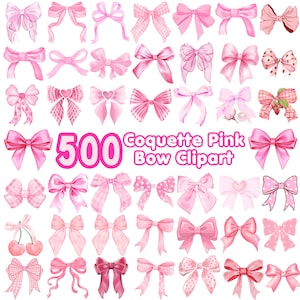 Coquette Bow Png Bundle, Pink Bow Clipart, Watercolor Ribbon Png, Preppy Bow Clipart, Girly Aesthetic, Sublimation, Instant Download