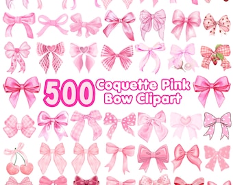 Coquette Bow Png Bundle, Pink Bow Clipart, Watercolor Ribbon Png, Preppy Bow Clipart, Girly Aesthetic, Sublimation, Instant Download