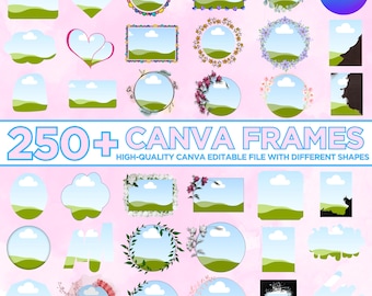 Plus de 250 cadres toile, cadres photo modifiables, formes esthétiques, éléments toile par glisser-déposer, kit de conception pour réseaux sociaux Etsy
