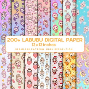 Labubu Digital Paper Pattern Pack, 200+Cute Monster Backgrounds, Labubu Monsters Seamless Pattern PNG, Labubu Sublimation, Kawaii Labubu PNG