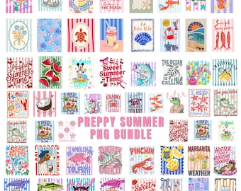 Bundle PNG été preppy, cliparts été, graphiques de plage, vacances Png, design côtier estival, art estival mignon, téléchargement immédiat
