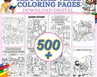 Plus de 500 pages à colorier de versets bibliques pour enfants au format PDF | Livre de coloriage chrétien pour enfants | Activité d'école du dimanche | Coloriages d'histoires bibliques