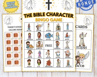Plus de 60 cartes de bingo avec personnages bibliques à imprimer | Jeu de fête chrétienne pour enfants | Bingo de l'école du dimanche | Activité de l'église | Téléchargement instantané PDF