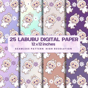 Labubu Digital Paper Pattern Pack, 25+ Cute Monster Backgrounds, Labubu Monsters Seamless Pattern PNG, Labubu Sublimation, Kawaii Labubu PNG