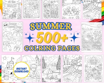 Plus de 500 pages à colorier d'été au format PDF | Feuilles de coloriage pour enfants | Pack d'activités d'été | Livre de coloriage de plage | Feuilles de calcul pour les vacances