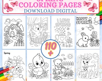 Coloriages de printemps à imprimer - Plus de 110 feuilles à colorier de Pâques pour les enfants | Activité préscolaire et maternelle | Téléchargement instantané PDF