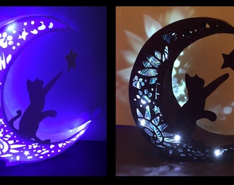 SVG - 3D Cat and Moon Night Light - DIY Cricut Explore Maker Venture Silhouette