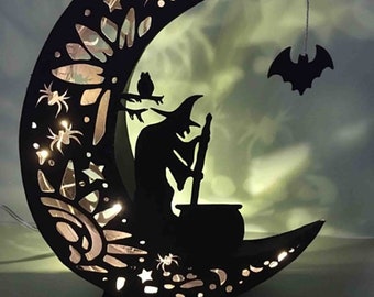 SVG - Halloween Witch and Moon Light - DIY - Cricut Explore, Maker, Venture, Silhouette