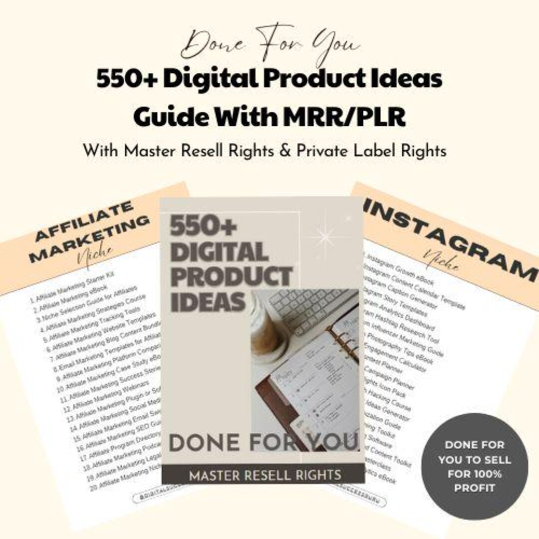 550 Digital Product Ideas Guide: Canva Template, MRR PLR
