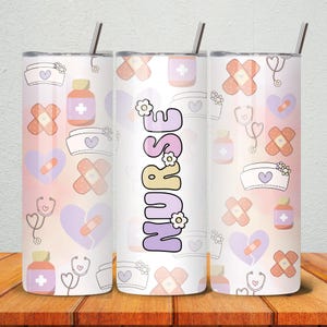 Cute Nurse Tumbler Wrap Png – Pastel Nursing Seamless Design - Sublimation 20 Unze Skinny Tumbler Design - Digital Download- Gift for Nurse