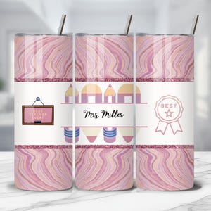 Custom Teacher Tumbler Png Wrap - 20 Oz Skinny Tumbler Sublimation Design - Geode Pencil Add Name Tumbler Template - Coquette Teacher Gift