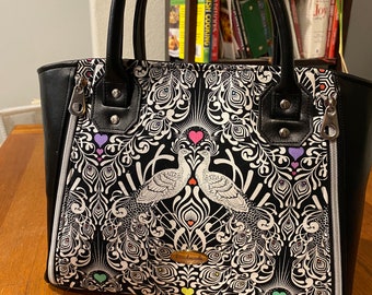 Black and White Peacock Hand Bag