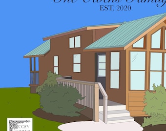 Ritratto di casa digitale personalizzato / Ritratto di casa colorato / Illustrazioni di casa personalizzate / Regalo per agente immobiliare / Regali di inaugurazione della casa / Regalo per la nuova casa