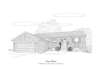 Individuelles Haus Portrait | Minimalistische Haus Illustration | Strichzeichnungen | Haus Zeichnung nach Foto | Einweihungsparty Geschenk | Makler Geschenk | Digitale Datei