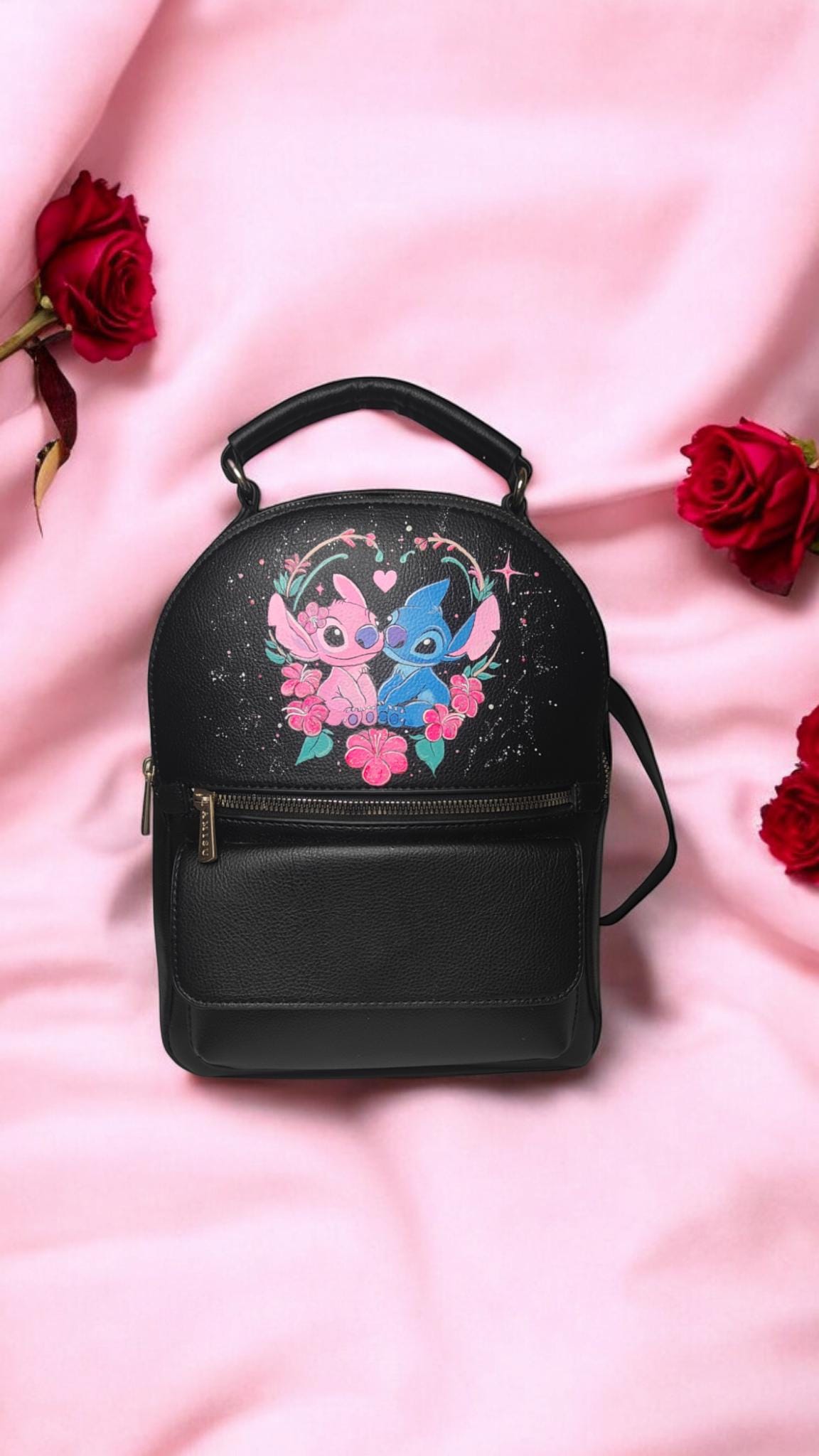 Stitch & Angel Custom Black Backpack – Hand Painted  display picture 3