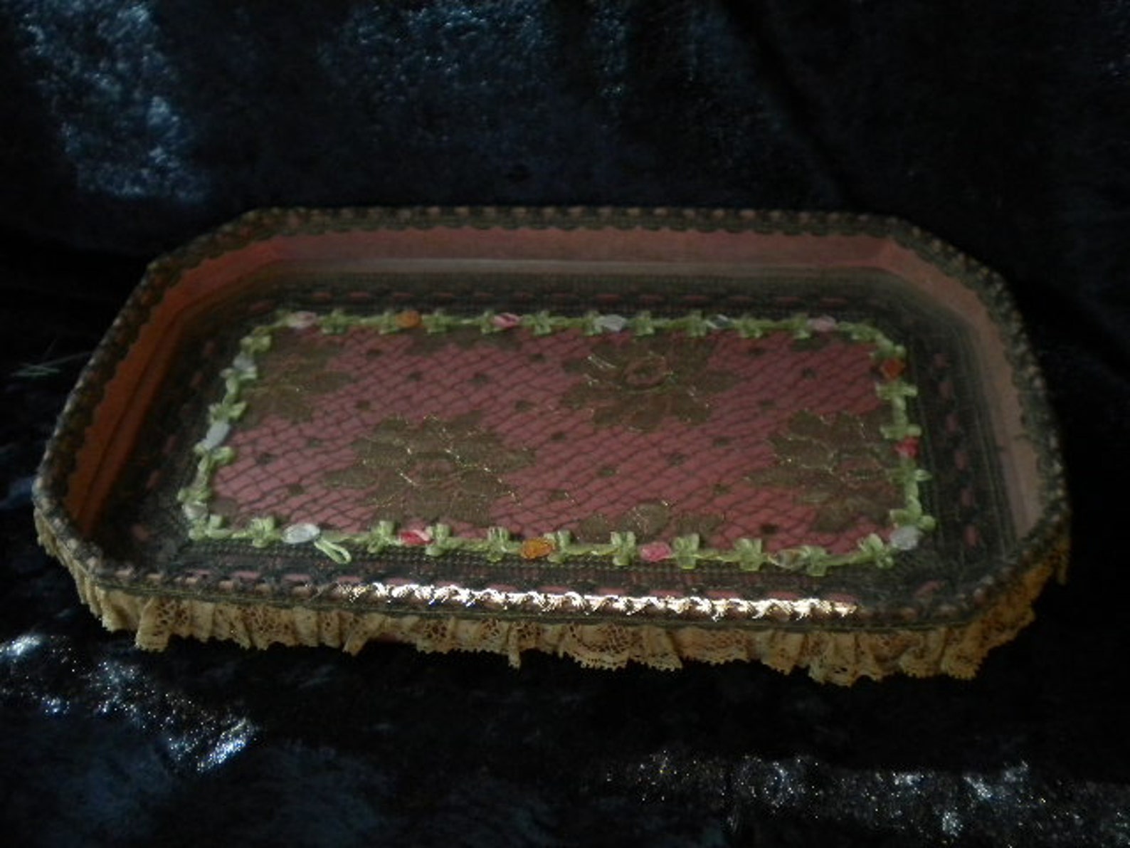 Ribbonwork Victorian Dresser Tray With Glass ffs5120 Etsy