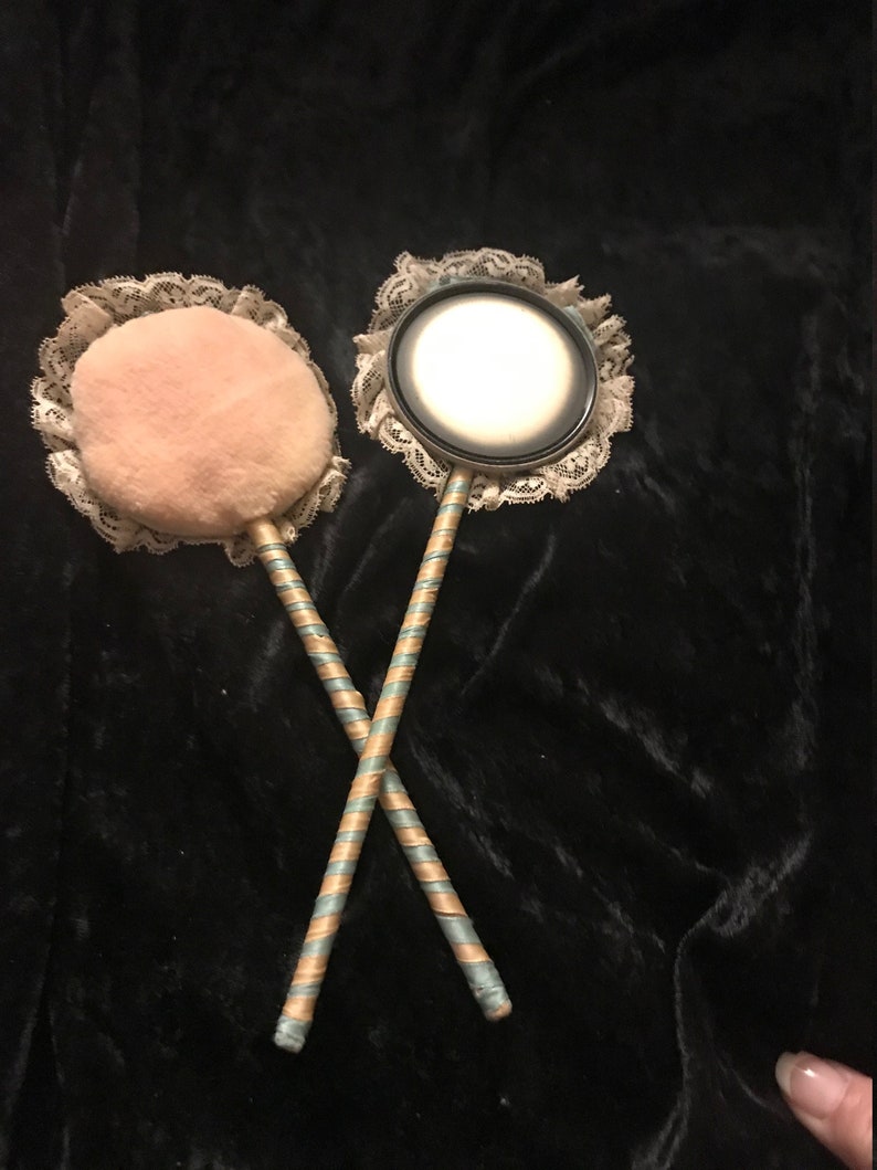 Pair Powder Puff Wand and Mirror ffs1511 Etsy