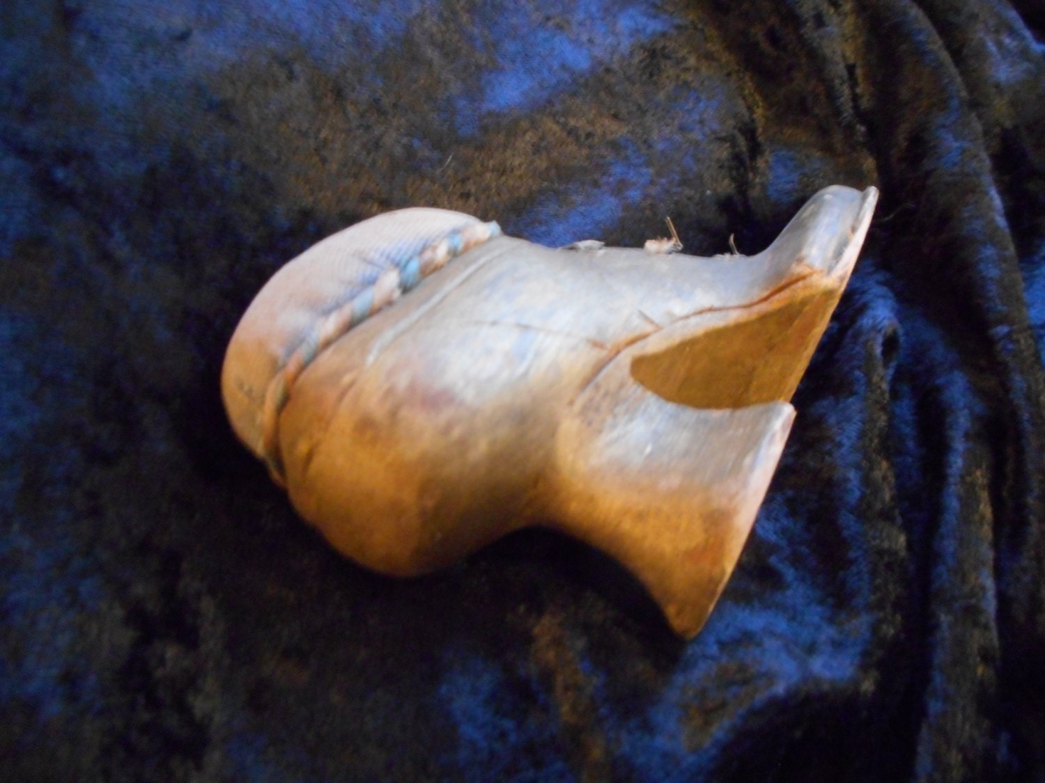 Antique Pincushion Shoe Wood Painted Old Gold With Laces Etsy