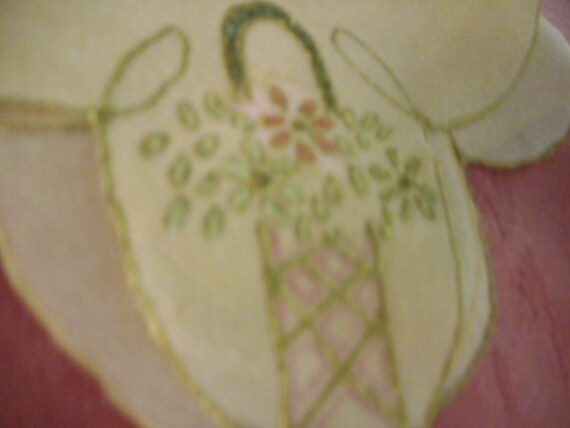 Chiffon Silk peach hanky with hand painted Basket… - image 1