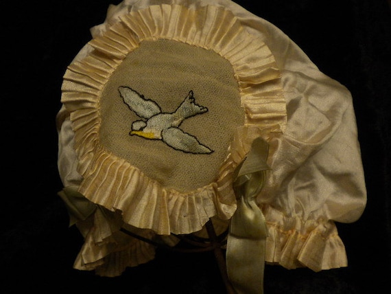 Night Cap Circa 1920's Silk Dainty Cap with Two Bl