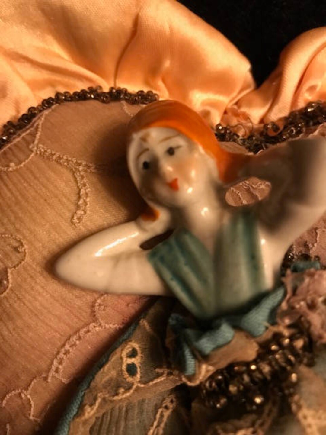Heart Pillow Half Doll in Peach and Green With Bullion Trim ffs1369 - Etsy