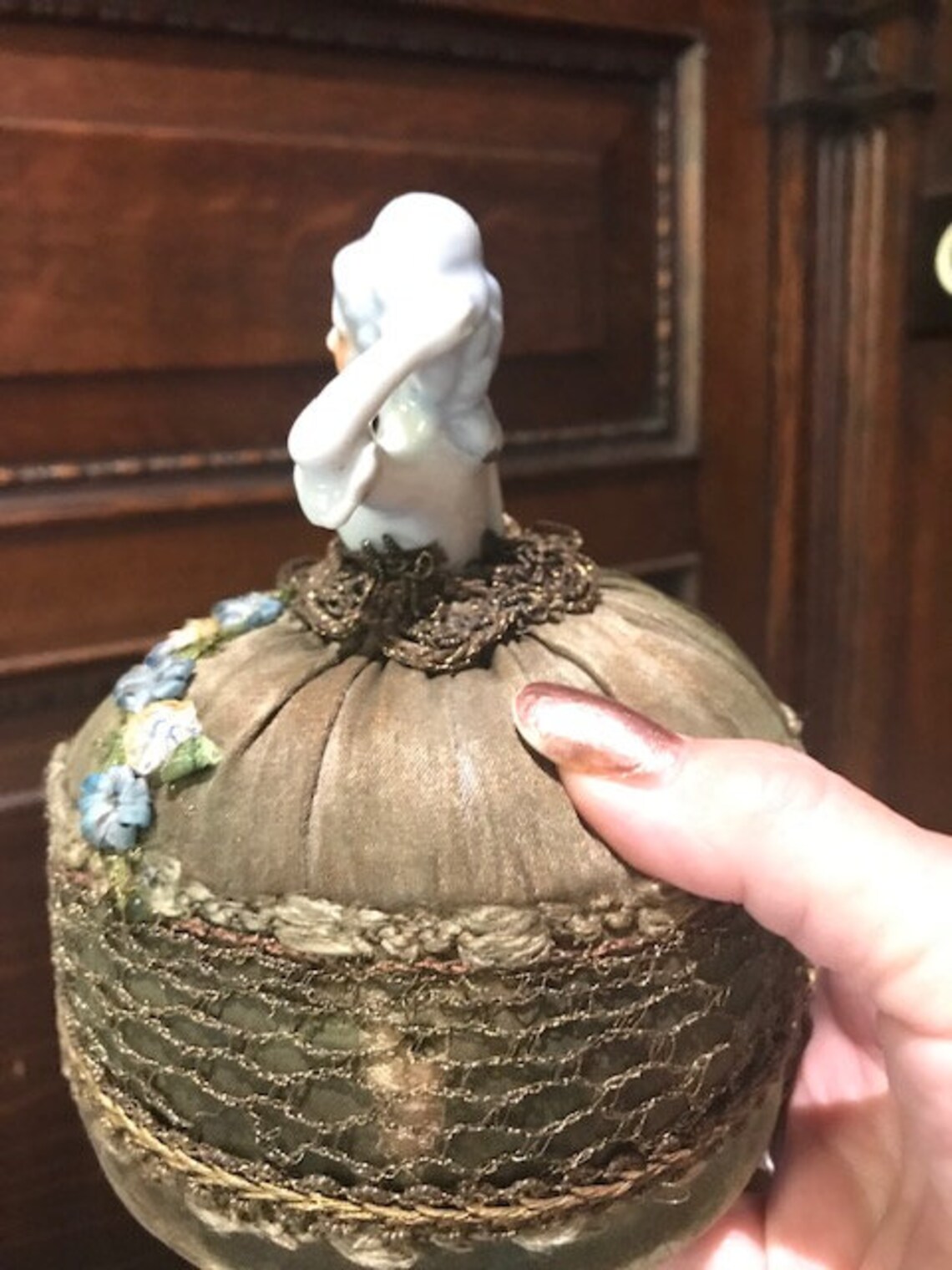 Antique Pin Cushion Doll With Lovely Green Patina Skirt Etsy