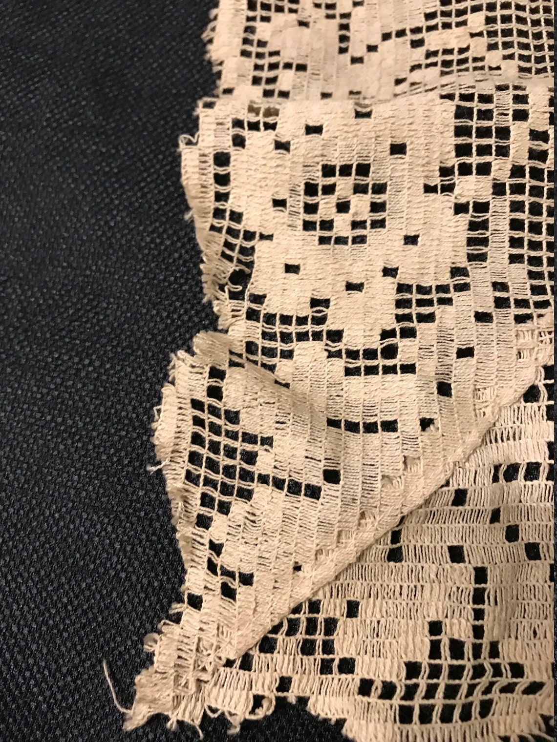 Antique Blue Silk Table Topper of Gloss Floss Basket Design Etsy