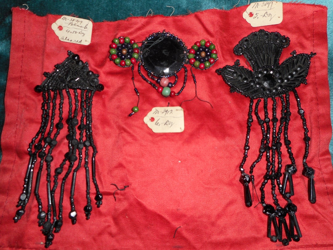 Antique Bead Applique Store Sample Trio Early Century Circa Etsy