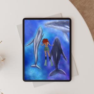 Dancing with Whales — Instant Digital Download Diving Art | Printable Underwater Magic