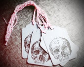 Skull Tags, Halloween Gift Tags, Skull Paper Tags, Skeleton Gift Tags,Gift Tags with Baker's Twine, Skull Stamped Tags, Halloween Party