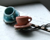 Tee Tasse Haarnadeln - auf antikisiert Messing - Set von zwei - auswählen Farben