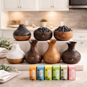 diffuseur humidificateur d'aromathérapie avec grain de bois comprenant 10 ml d'huile essentielle | Décoration de spa moderne | Cadeau détente