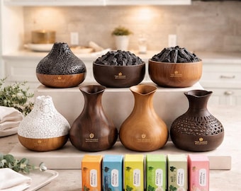 Difusor humidificador de aromaterapia con diseño de vetas de madera, incluye 10 ml de aceite esencial / Decoración moderna para spa en casa / Regalo relajante