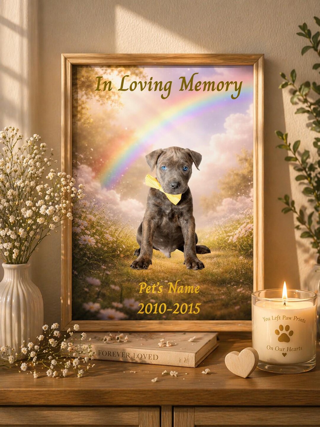 Rainbow Bridge Pet Memorial Portrait, Personalized Dog Cat Loss Gift ...