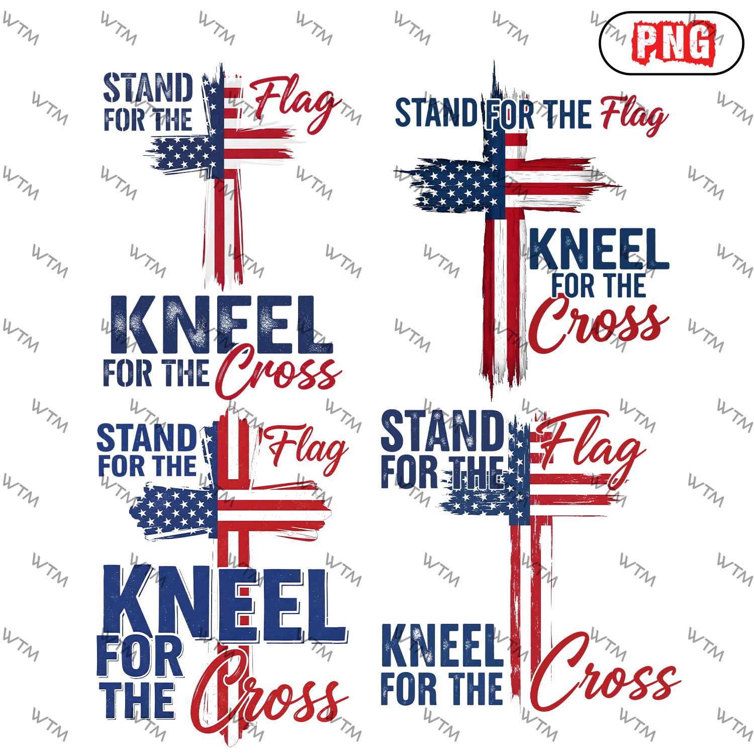 Stand for the Flag I Kneel for the Cross PNG, American Flag Christian Cross Design, 4th of July Patriotic Sublimation for T-shirts & Gifts