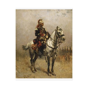 Póster enrollable de arte ecuestre de Alphonse-Marie-Adolphe de Neuville, soldado de caballería. Impresión clásica de equitación vintage para decoración del hogar y pared.