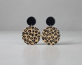 Leonor | Leopard Silk Screen Earrings (Beige) | Handmade | Boho Earrings | Gifts For Her