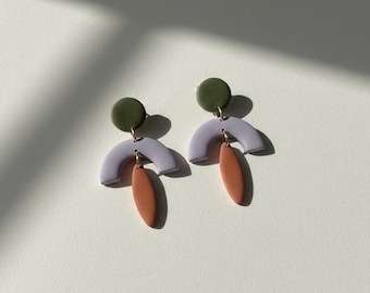 Lara | Earthy Lightweight Polymer Clay Earrings, Irregular Geometric Dangles, Boho Statement Jewelry
