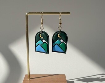 Handmade Polymer Clay Mountain Earrings | Nature-Inspired Boho Dangle