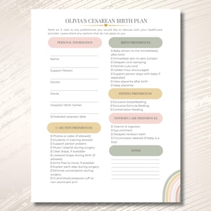 Boho Editable Cesarean Birth Plan | C-Section Printable | Canva Template | Instant Download