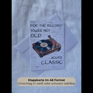 Faltkarte A6 "your'e Classic" - Vintage Vinyl & Oldtimer | 4 Motive inkl. Umschlag in weiß/schwarz, 250g Mattes Papier