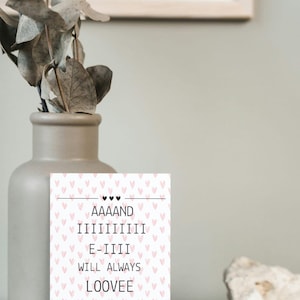 Digitale liefdeskaart om af te drukken met songteksten voor partner - Romantische cadeaukaart met bekende songteksten voor uw dierbaren