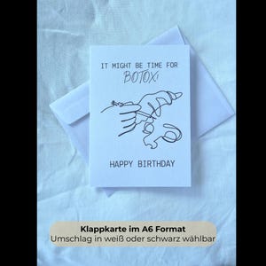 Freche Geburtstagskarte - Botox | A6 Klappkarte auf Kraft- oder Weißpapier | witzige Karte mit Umschlag | schwarzer Humor